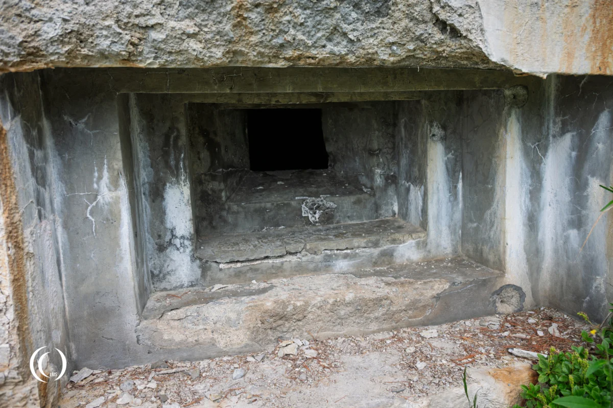 Machine gun embrasure of bunker XIV at the Pian dei Morti barrier in Alto Adige, Italy