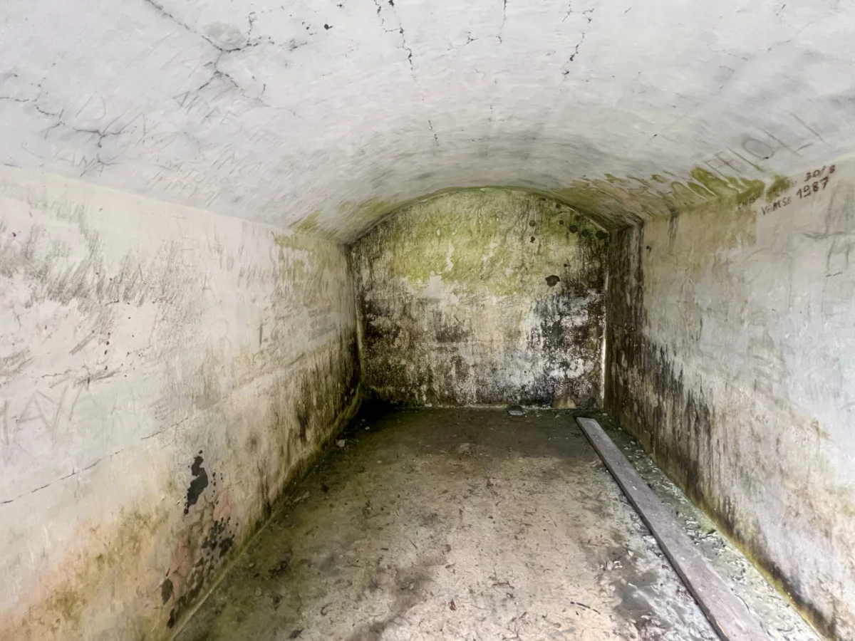 Inside the troop barracks next to bunker XIV at the Pian dei Morti barrier in Alto Adige, Italy
