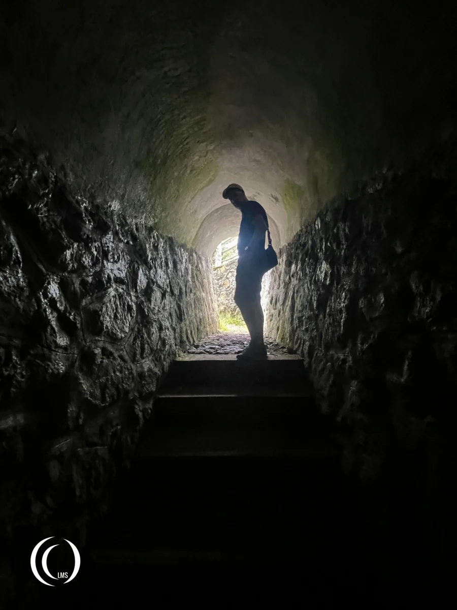 Inside the tunnel of bunker XIV at the Pian dei Morti barrier in Alto Adige, Italy