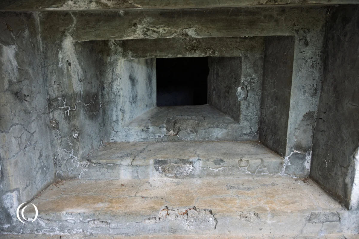 Machine gun embrasure of bunker XV at the Pian dei Morti barrier in Alto Adige, Italy