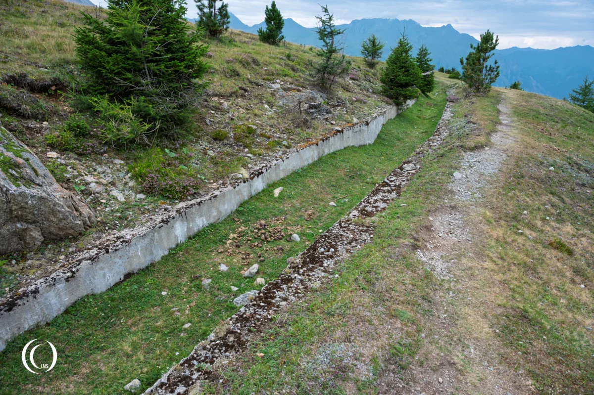Trench line of Opera VI of Pian dei Morti barrier at Alto Adige, Italy