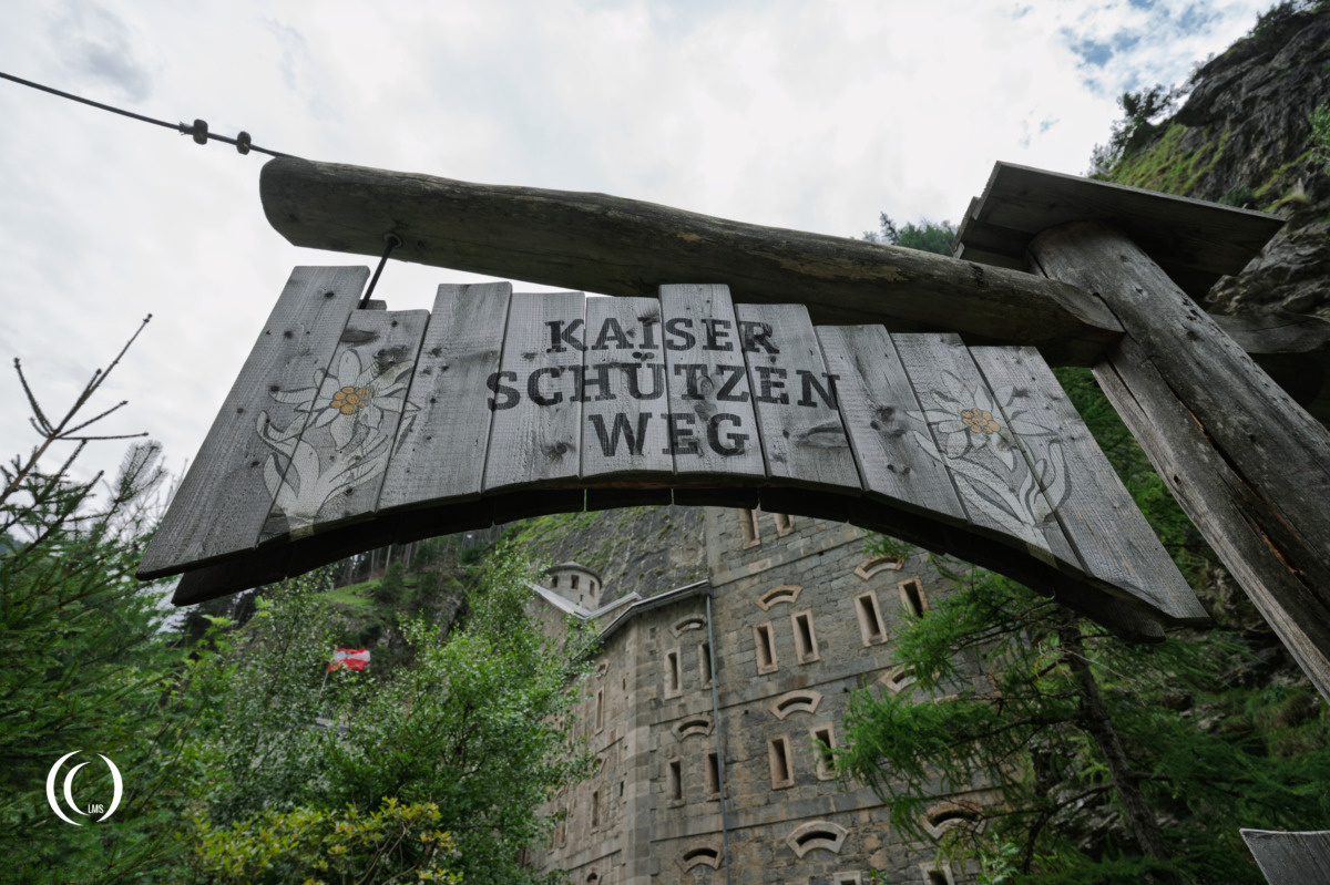 Sign of Kaiser Schützen Weg at Festung Nauders in Tyrol, Austria