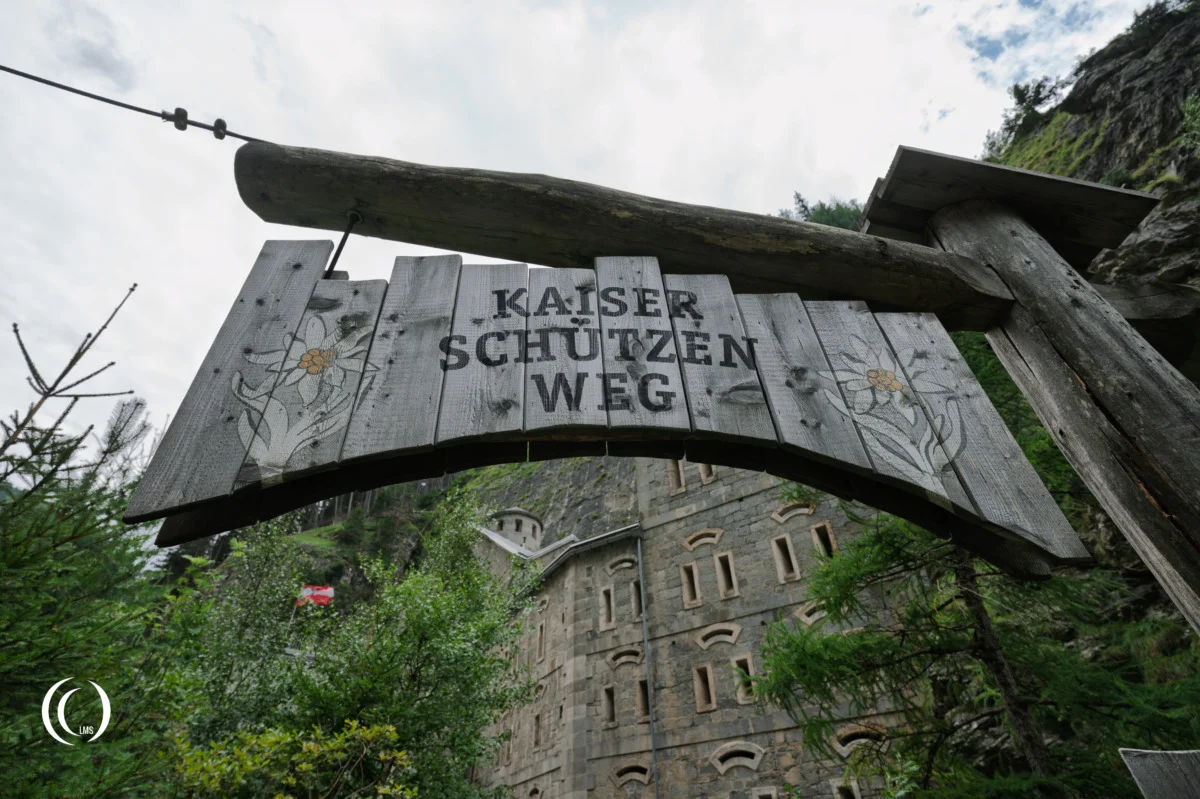 Sign of Kaiser Schützen Weg at Festung Nauders in Tyrol, Austria