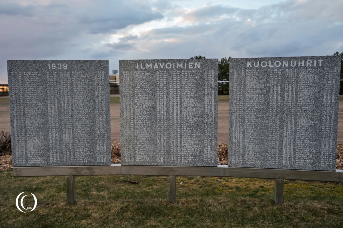 Tablets of the Air Force memorial with names of the fallen at Utti Air Base, Finland