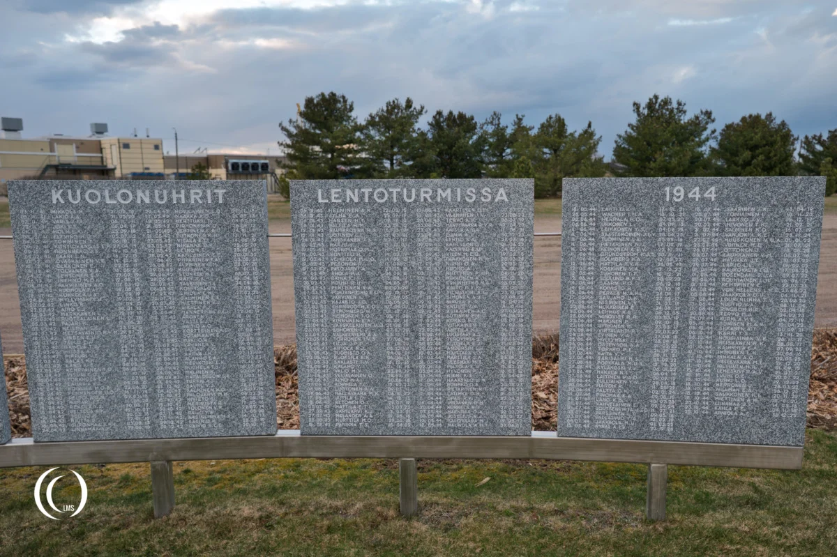 Tablets of the Air Force memorial with names of the fallen at Utti Air Base, Finland