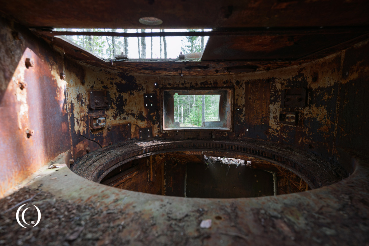 Steel firing position 1342 with BT-5 tank turret at the Salpa Line at Askola, Luumäki, Finland