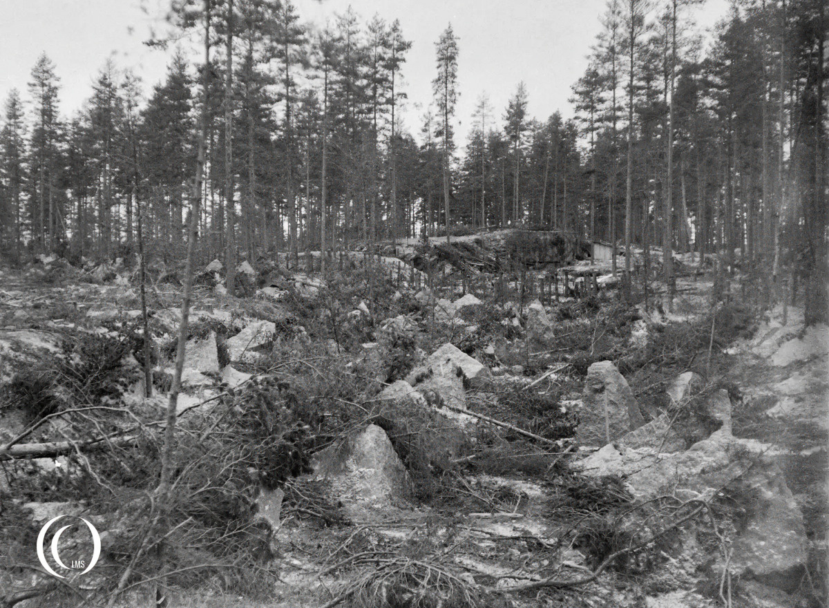 Bunker C11 of the Salpa Line at Askola, Luumäki, behind anti-tank obstacles and barbed wire