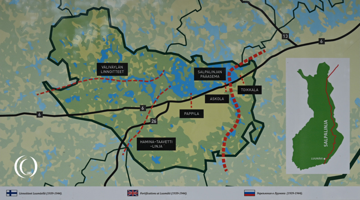 Map of Salpa Line fortifications in the Luumäki region
