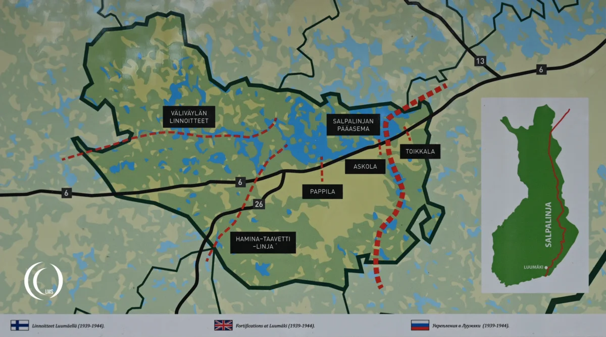 Map of Salpa Line fortifications in the Luumäki region