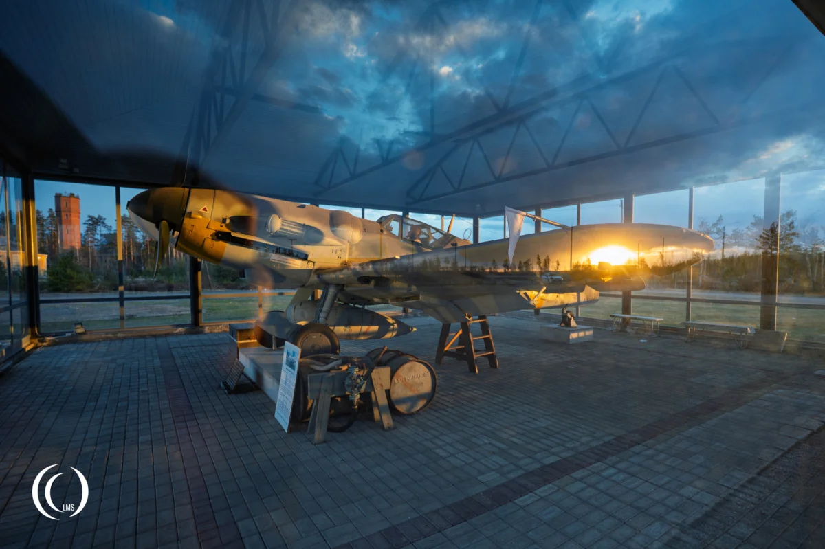 Messerschmitt Bf-109 G-6 MT-452 Yellow 4 at sun down at Utti Air Base in Finland