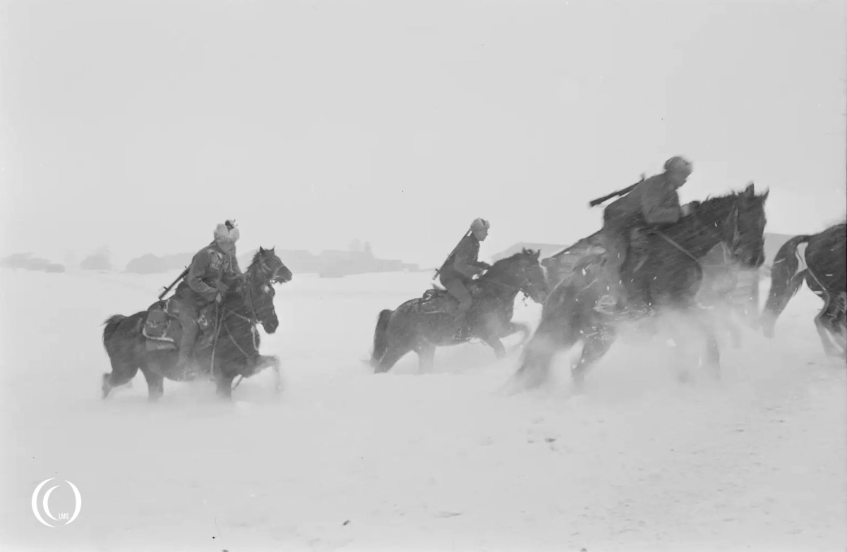 Photo taken during tests conducted at URR on the endurance of warm-blooded horses and their potential for use in winter terrain in 1942