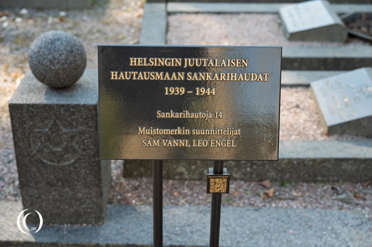 Information sign at the heroes graves at the Jewish Cemetery in Helsinki, Finland