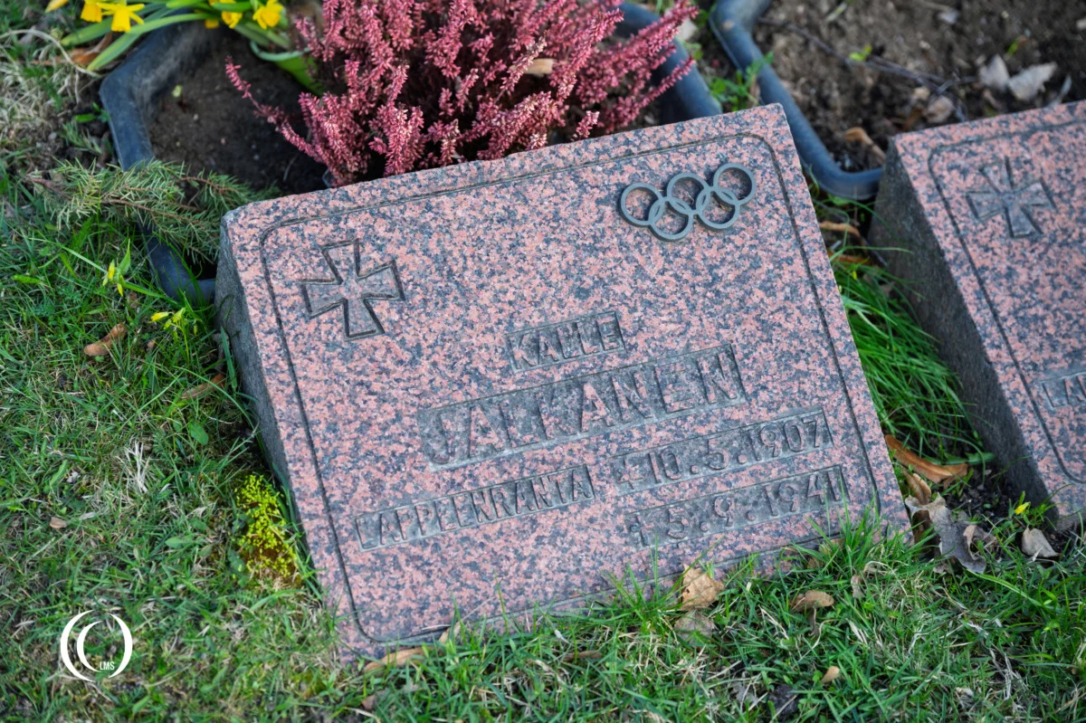 The headstone of Olympic medallist Kalle Jalkanen at Lappeenranta Heroes Cemetery in Finland