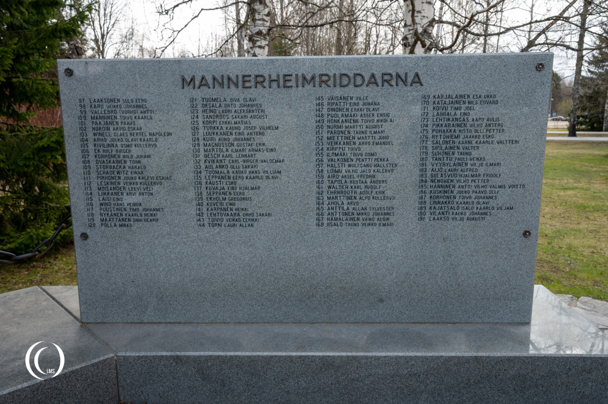 Names on the right side of the Memorial to the Knights of the Mannerheim Cross in Hattula, Finland
