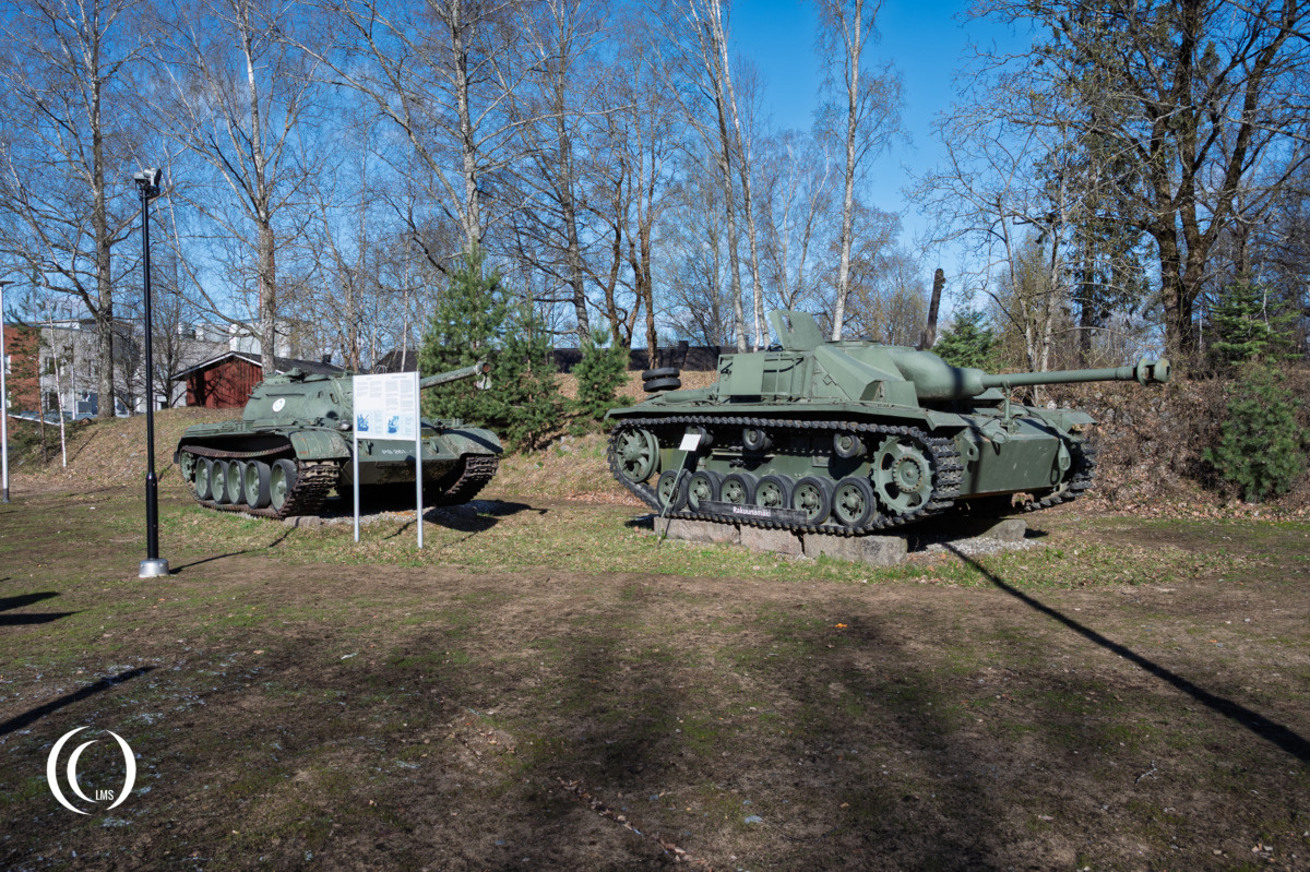Russian T-54 Ps. 261-43 tank and Sturmgeschütz 40 Ausf. G Ps. 531-31 tank destroyer at Dragoon Hill, Lappeenranta, Finland