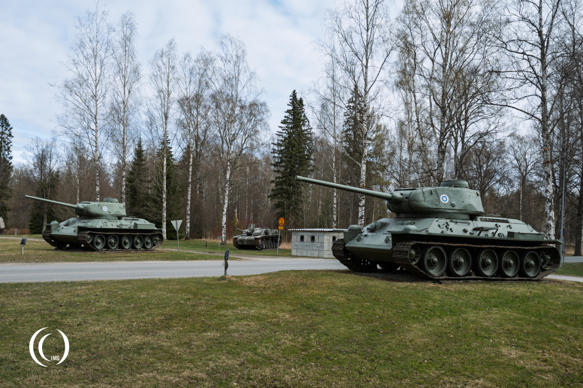 StuG III Ausf. G Ps. 531-6 Liisa behind two T-34-85 tanks at the Parola Armoured Brigade Barracks in Finland